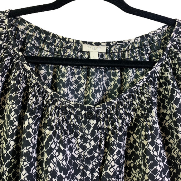 TALBOTS Black & White Diamond Print Peasant Top Blouse‎ - Picture 2 of 11